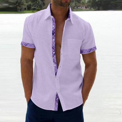 Vintage Plaid Print Mens Patchwork Shirts Fashion Loose Short Sleeve Button Cardigan Tops Men Clothes Spring Summer Casual Shirt