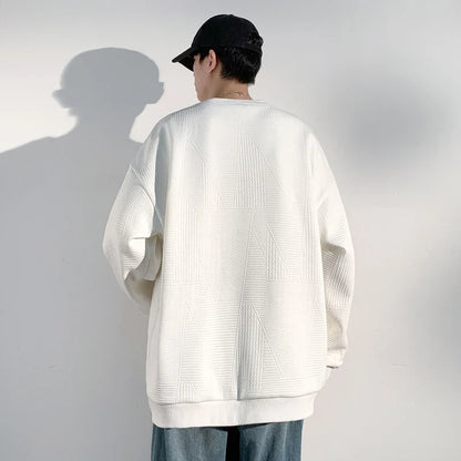 saferido Solid Color Classic Casual Sweatshirt Korean Loose Large Size Unisex Style Couple Round Neck Tops College Style Long Sleeve Tops