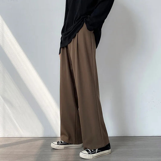 saferido Men's Pants Casual Wide Leg Suit Pants Loose Straight Trousers Spring Summer Solid Color Oversized Bottoms Vintage Male Clothing