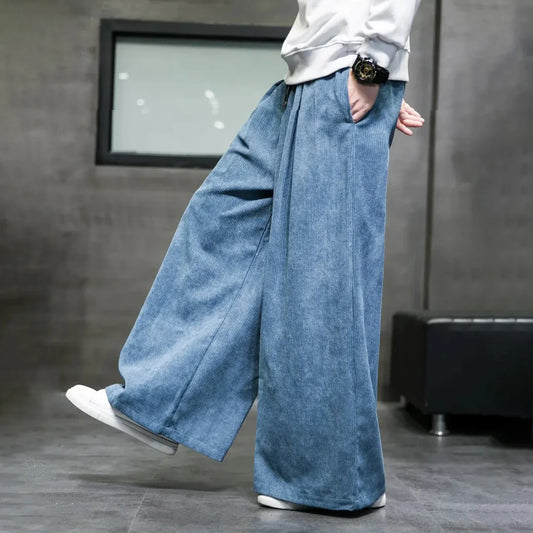 saferido 2024 Solid Color Men's Wide Leg Pants Oversized Vintage Men Clothing Loose Corduroy Casual Pants Male Japanese Harajuku Trousers