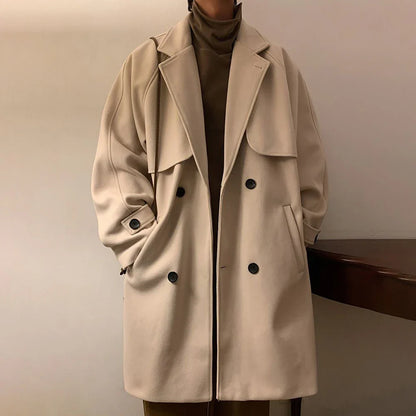 saferido Mens Gray German Woolen Coat Autumn Winter Mid-Length Thickened High-End Retro Elegant Handsome Comfortable Coat Oversize