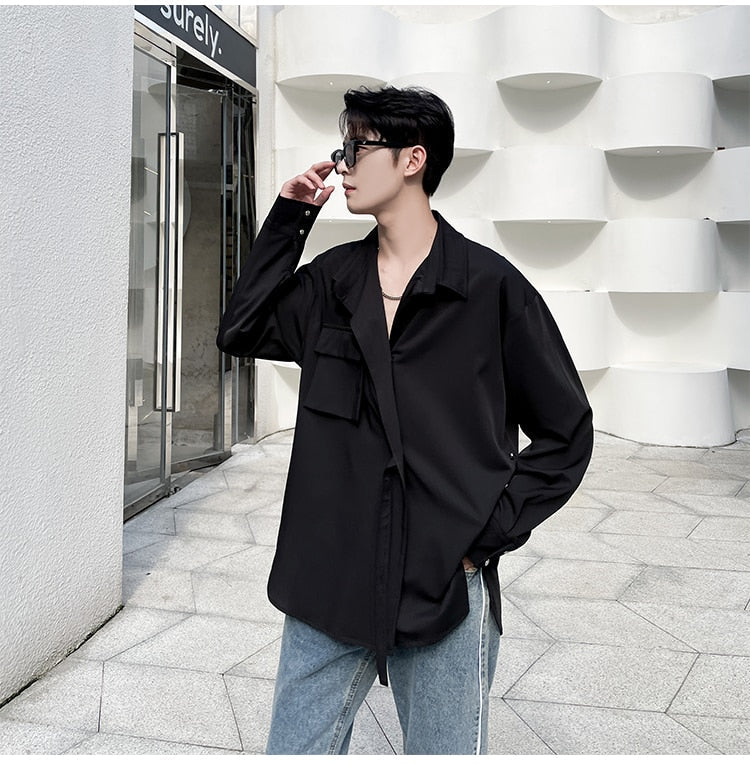 saferido       Solid Shirts Men Long Sleeve Fashion  Casual Loose Blouse Male Luxury Breathable Masculina Clothes Classic Button Tops A95