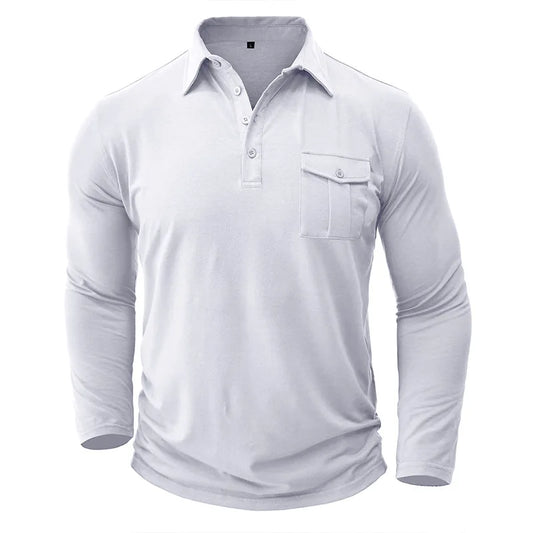 saferido New Spring Autumn Polo Shirt Men Solid Color Turn Down Collar Casual Tops Tees Mens Long Sleeve Polos Tops 60% Cotton Tshirt Man
