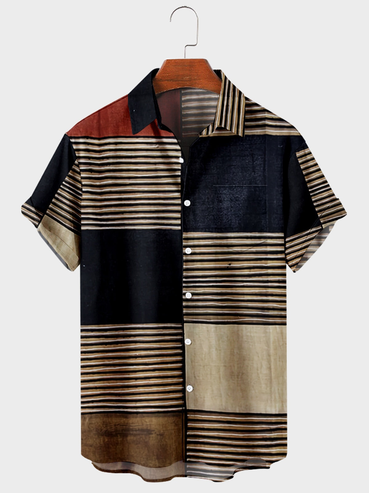 5XL Hawaiian Men's Shirt Colourful Striped Camisa Short Sleeve Shirts For Men Casual Top Oversized Tee Shirt Men Clothing