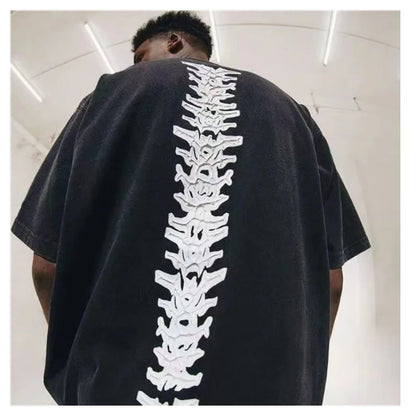 saferido Fashion Retro Skeleton Top Cotton Loose Casual Short Sleeve T-shirt Men's American Style
