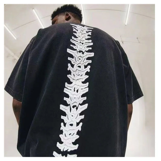 saferido Fashion Retro Skeleton Top Cotton Loose Casual Short Sleeve T-shirt Men's American Style