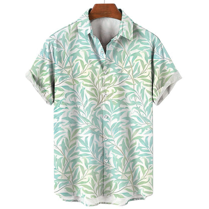 Summer Men's Clothing Plant Stripe Printing Casual Fashion Seaside Holiday Loose Short Sleeve Tops Mens Hawaii Shirts For Men