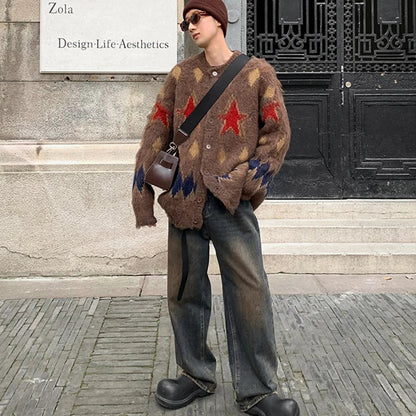 Men's Luxury Knitted Graphic Buttons Cardigan Sweater Coat Long Sleeve Casual Streetwear Stylish Leisure Vintage New