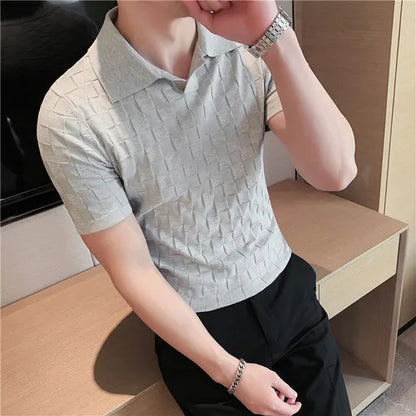 saferido  British Style Men's Casual Summer Knitting POLO Shirts/Male Slim Fit High Quality Plaid Casual Short Sleeve Polo Shirts 4XL