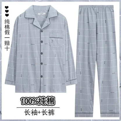 Men Pajamas Set Lounge Sleepwear Plaid Pyjamas Long Sleeve Spring Autumn Loungewear Male Homewear Home Clothes