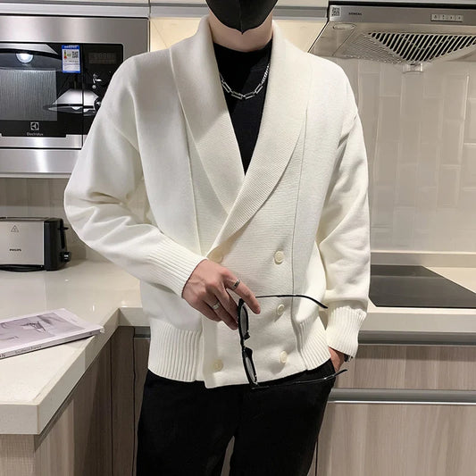 saferido Double-Breasted Cardigan Sweater Men Spring Clothes Knitted Sweater Coat Pure Color Men Casual New Slim Fit Brand Clothes S-3XL