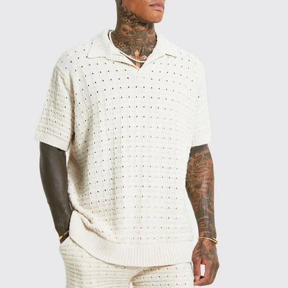 Men's Elastic Loose T-shirt Sweater Men's Knitted Short Sleeve Casual T-shirt Men's V-neck T-shirt Men's