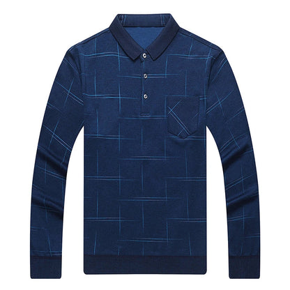 saferido Spring Autumn Polo Shirt Men Long Sleeve Business Causal Patch Designs Mens Turn Down Collar Polo Shirt Cotton Breathable Tees