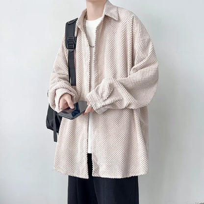 saferido Autumn Long Sleeved Shirt Men Oversized Fashion Casual Shirt Men Streetwear Loose Checkered Shirt Mens Vintage Shirts M-3XL