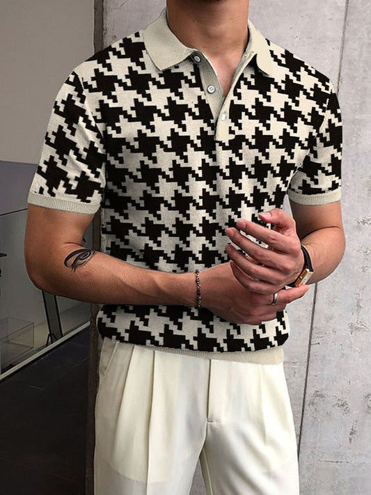 Pullover Tops Mens Fashion Turn-down Collar Button-up Polos  Vintage Print Polo Shirt Men Summer Short Sleeve Casual shirts