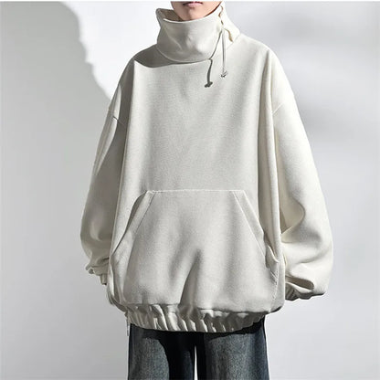 saferido Spring Autumn Hoodies Men Fashon Turtleneck Pullover Sweatshirt Mens Solid Color Loose Streetwear Hip Hop Couple Casual Hoodies