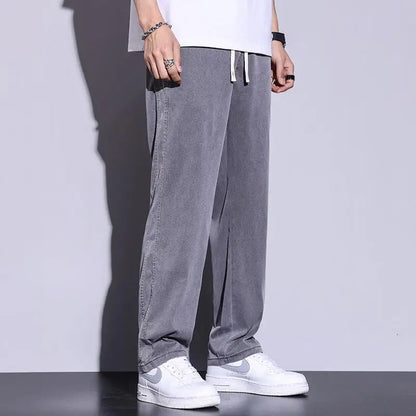 saferido Men's Summer Ice Silk Jeans/Male Elastic Waistline Loose and Comfortable Tencel Jeans Drawstring Korea Casual Trousers M-5XL