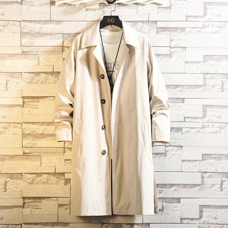 Spring Men Trench Design Solid Color Breasted Oversize Leisure Teen Long Coats Outwear Hombre Korean Style Windbreaker 5Xl