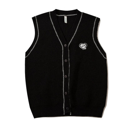 saferido Korean Knitted Cardigan Men Causal V-neck Solid Student Sweaters Vest Harajuku Loosed Couple Sleeveless Vests Spring Autumn