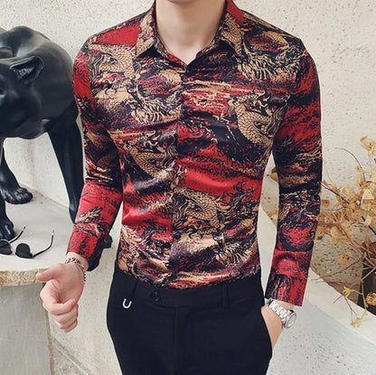 saferido British Style Men's Business Casual Shirts/Male Slim Fit Printing Leisure Long Sleeve Shirts Tops Plus Size S-4XL