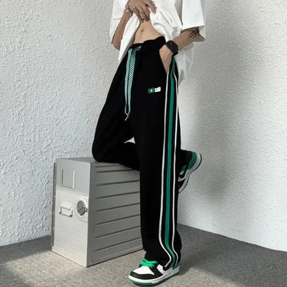 saferido Male Sweat Pants Black Sport Trousers Straight Sweatpants for Men Wide Leg Track Athletic Tracksuit Bottoms Korean Style Fashion