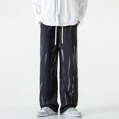 saferido American tie dye washed denim jeans men's spring and autumn new style loose straight tube versatile wide leg