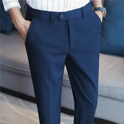 saferido British Style New Solid High Waist Suit Pant Men Business Formal Wear Trousers High Quality Slim Casual Office Suit Pants 28-38