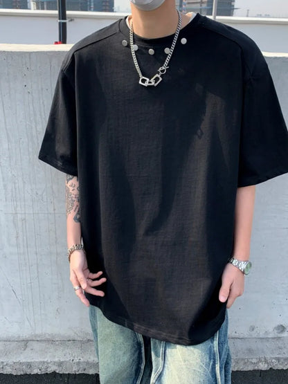 saferido Men T-shirts Solid Colors Hip Hop Comfortable Advanced Loose New American Style Simple All-match Trendy Students Summer Basic