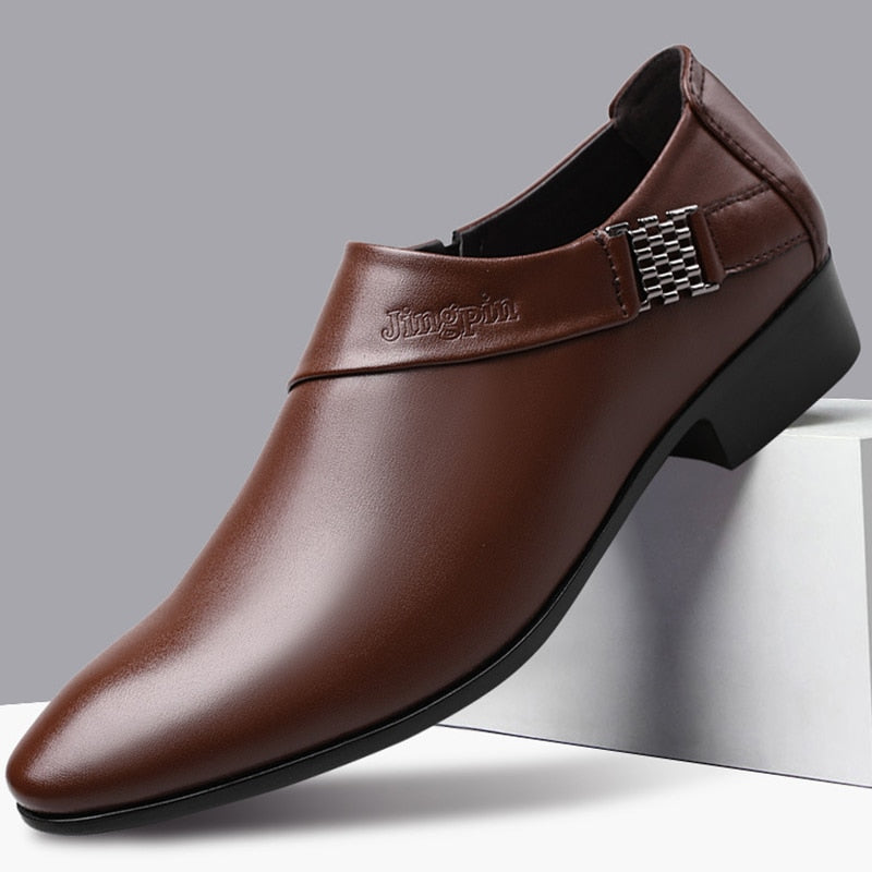 saferido Men Leather Shoes Formal Dress Shoes for Male Plus Size Party Wedding Office Work Shoes Slip on Business Casual Oxfords