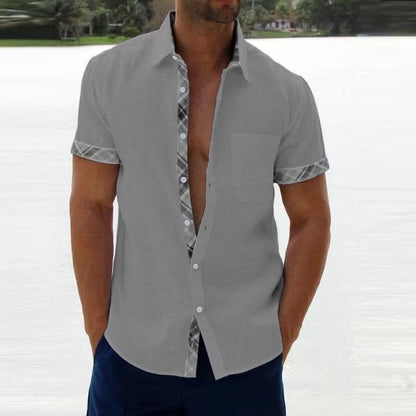 Vintage Plaid Print Mens Patchwork Shirts Fashion Loose Short Sleeve Button Cardigan Tops Men Clothes Spring Summer Casual Shirt