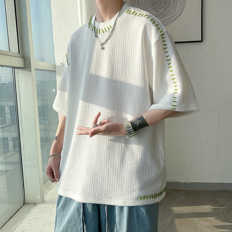Men Summer Quality T Shirts Manual Suture Harajuku Casual Tshirt For Male  Neutral Oversize Tees Short Sleeve Tops