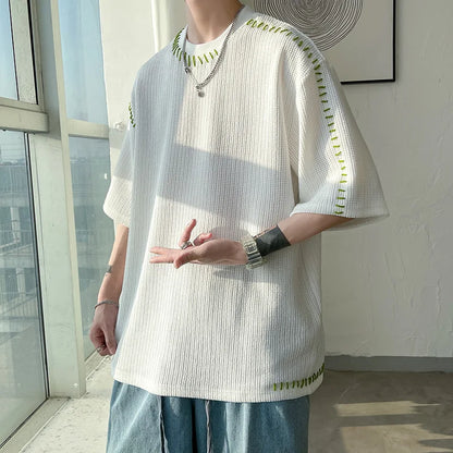 Men Summer Quality T Shirts Manual Suture Harajuku Casual Tshirt For Male  New Neutral Oversize Tees Short Sleeve Tops