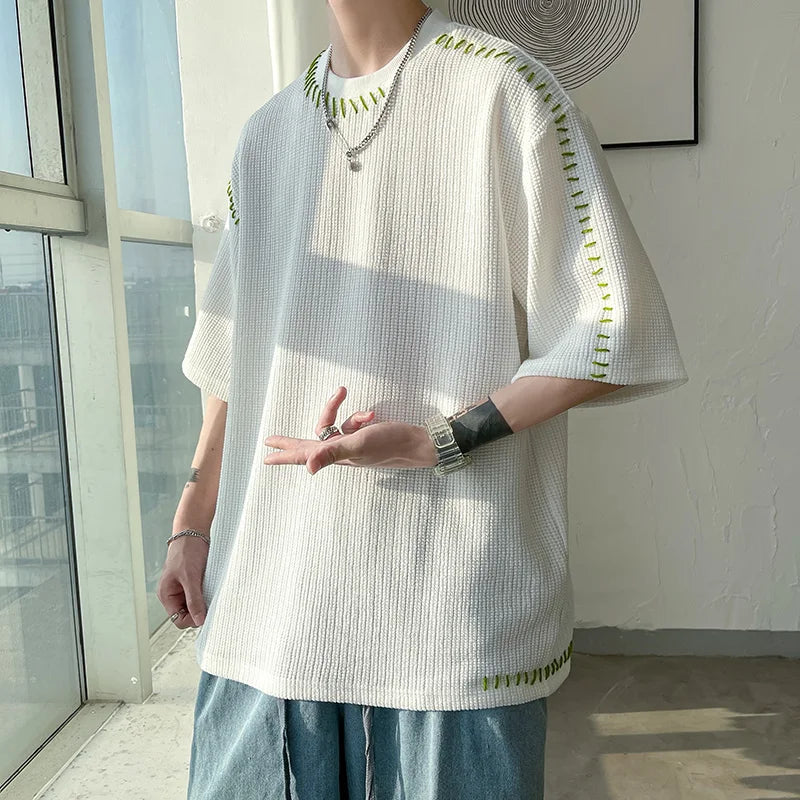 saferido Men Summer Quality T Shirts Manual Suture Harajuku Casual Tshirt For Male New Neutral Oversize Tees Short Sleeve Tops
