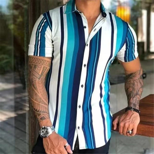 Brand Striped Shirt For Men Slim Cotton Breathable Fashion Short Sleeve High Quality Design Casual Shirt Male