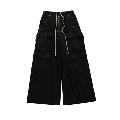 saferido Wide Leg Drawstring Black Cargo Pants Unisex Straight Baggy Casual Overalls Men's Streetwear Loose Oversized Trousers