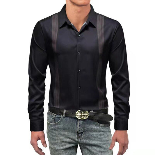 Fashion Print Luxury Long Sleeve Shirt Man Button Up For Men Clothing Business Casual Social Dress Slim Shirts Male Blouse