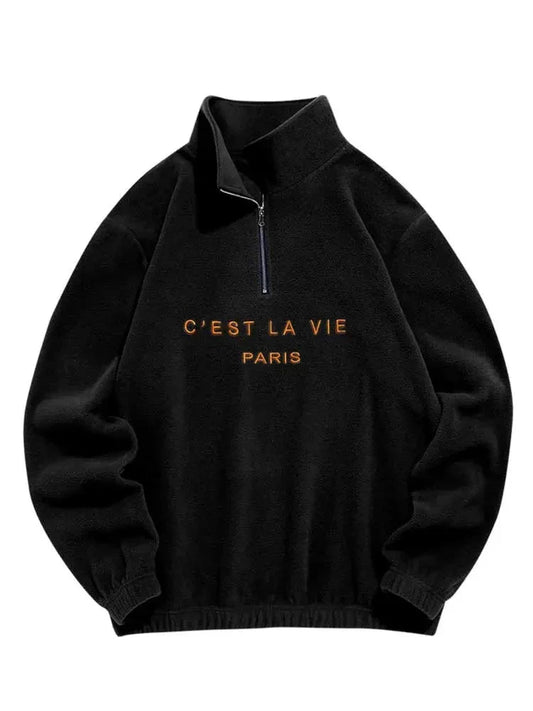 Hoodie for Men Fuzzy Polar Fleece Sweatshirt Letter Embroidered Turtleneck Streetwear Pullover Winter Unisex Zipper Sweats