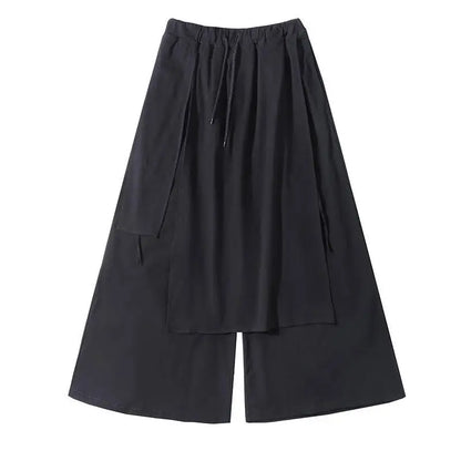 saferido Techwear Wide Leg Pants Punk Gothic Black Trousers Male Goth Cotton Linens Summer Japanese Style Streetwear Hip Hop