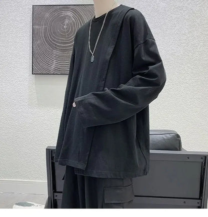 saferido men t-shirts Spring Hong Kong style long sleeve T-shirt Korean handsome loose slit top trend printing oversize man clothes