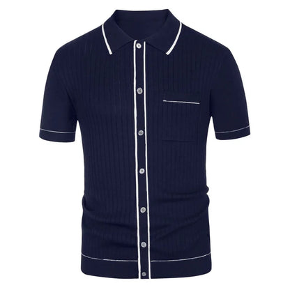 Men's Clothing Luxury Knitted Polo Shirt Casual Striped Button Down Solid Color Short Sleeve T-Shirt for Men Breathable M-3XL