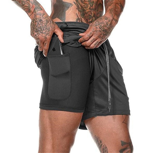 Gyms Fitness Shorts Men Summer Sportswear 2 In 1 Double-deck Compression Shorts Male Tracksuits Track Joggers Short Pants