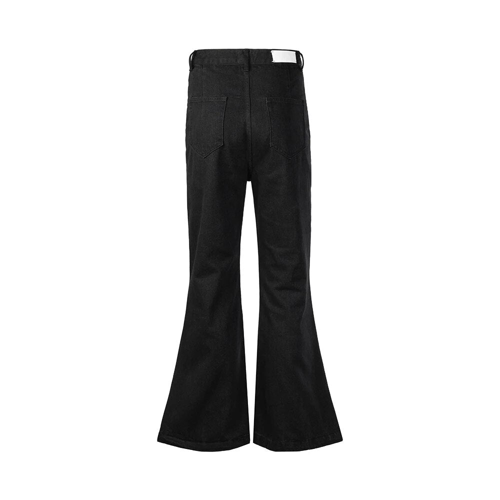 Y2K RO Style Wide Leg Black Vintage Jeans Flare Pants Men's Harajuku Solid Streetwear Baggy Casual Denim Trousers Oversized
