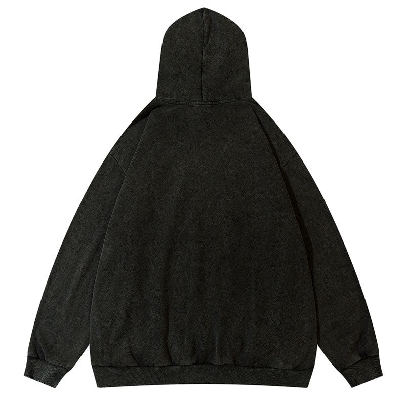 Vintage Mens Hoodie Sweatshirt Y2K Grunge Hip Hop Ripped Embroidery Teeth Patch Hooded Streetwear Harajuku Punk Gothic Pullover