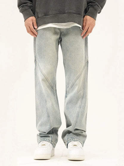 saferido American high street stitching light straight leg jeans with loose design and a sense of high-end hip-hop trendy pants