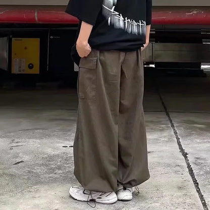 saferido Leg Men Casual Retro Wide Baggy Hip Oversize Japanese Loose Parachute Streetwear Hop Pants Cargo Male Trousers Vintage
