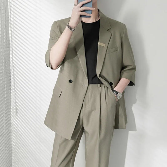 Autumn Men's Clothing Light Luxury Business Leisure Suit Jacket Set Streetwear Elegant Korean Popular Clothes Slim Pants Suit