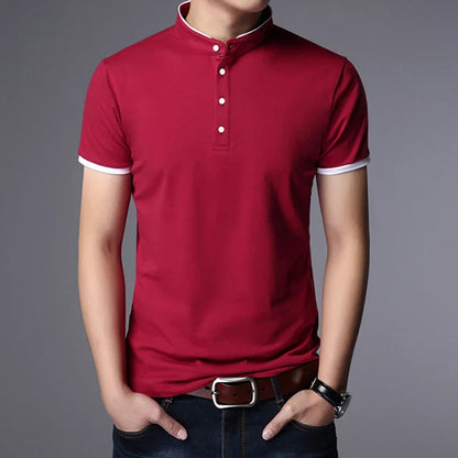 Men's Business Casual Polo Short Sleeve T-shirt Summer Comfortable and Breathable Solid Cotton Top