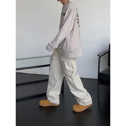 saferido Japanese cityboy heavy cotton overalls wide leg pants European and American street high waist slim hiphop big mouth bag fashion