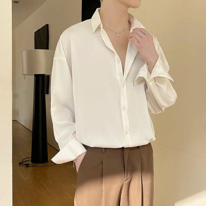 Solid Color Long-sleeved Shirt Men Fashion Social Mens Dress Shirt Korean Loose Casual Ice Shirts Mens Office Formal Shirt M-2XL