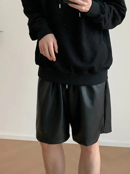 saferido Leather Shorts Men's Spring Summer New Style Korean Loose Casual Solid Color Short Pants Pocket 2024 Male Trend Shorts